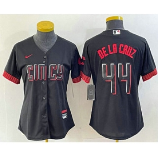 Women's Nike Cincinnati Reds 44 Elly De La Cruz Black 2023 City Connect Cool Base Stitched Baseball Jersey1
