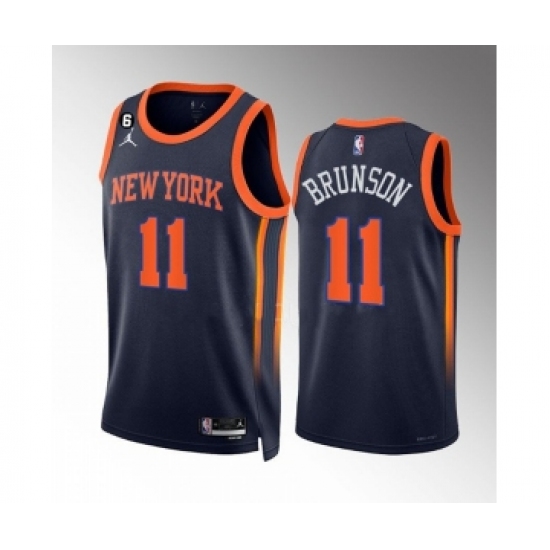 Men's New Yok Knicks 11 Jalen Brunson Navy Statement Edition With NO.6 Stitched Basketball Jersey