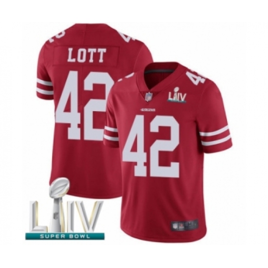 Men's San Francisco 49ers 42 Ronnie Lott Red Team Color Vapor Untouchable Limited Player Super Bowl LIV Bound Football Jersey