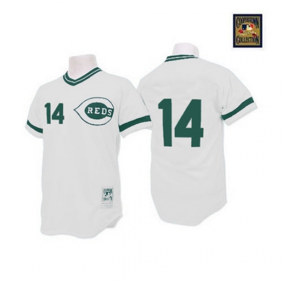 Men's Mitchell and Ness Cincinnati Reds 14 Pete Rose Replica White(Green Patch) Throwback MLB Jersey