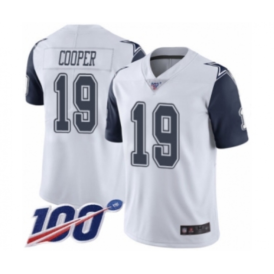 Men's Dallas Cowboys 19 Amari Cooper Limited White Rush Vapor Untouchable 100th Season Football Jersey