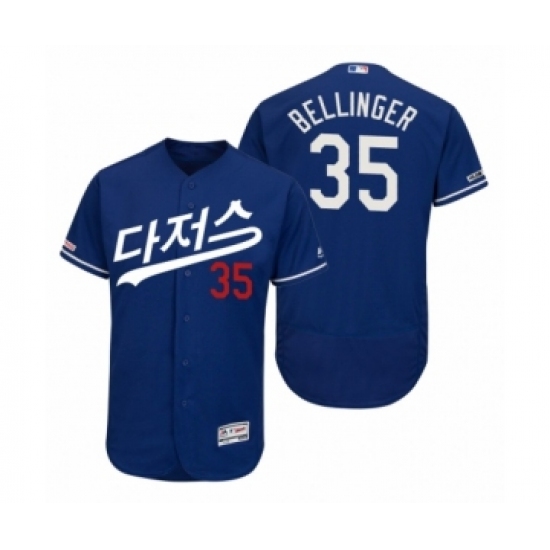 Men's 2019 Asian Heritage Month Los Angeles Dodgers 35 Cody Bellinger Royal Korean Flex Base Jersey