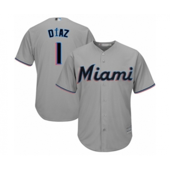 Youth Miami Marlins 1 Isan Diaz Authentic Grey Road Cool Base Baseball Player Jersey