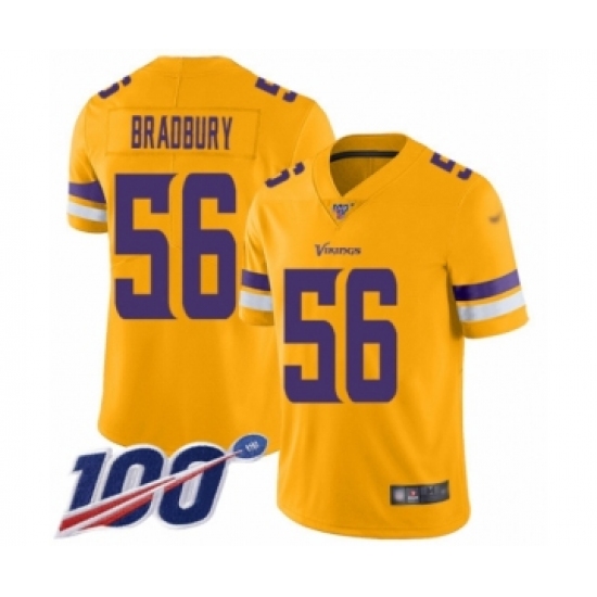 Youth Minnesota Vikings 56 Garrett Bradbury Limited Gold Inverted Legend 100th Season Football Jersey