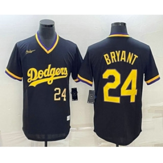 Mens Los Angeles Dodgers 24 Kobe Bryant Number Black Stitched Pullover Throwback Nike Jersey