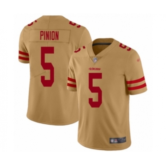Youth San Francisco 49ers 5 Bradley Pinion Limited Gold Inverted Legend Football Jersey