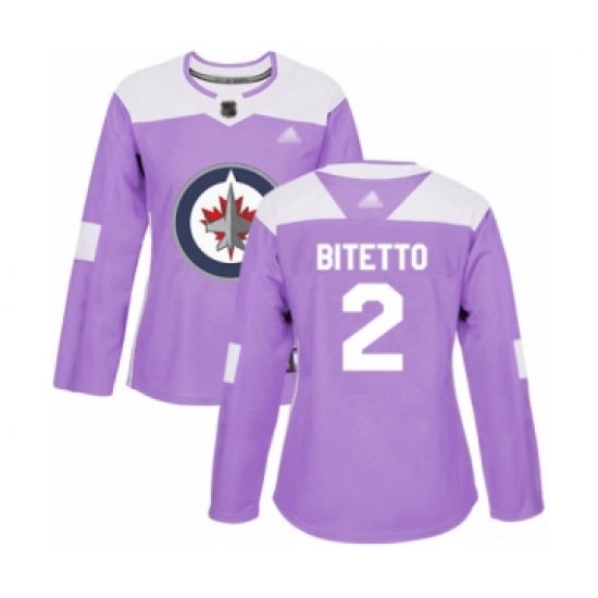 Women's Winnipeg Jets 2 Anthony Bitetto Authentic Purple Fights Cancer Practice Hockey Jersey