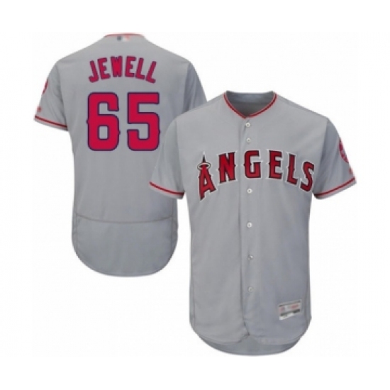 Men's Los Angeles Angels of Anaheim 65 Jake Jewell Grey Road Flex Base Authentic Collection Baseball Player Jersey