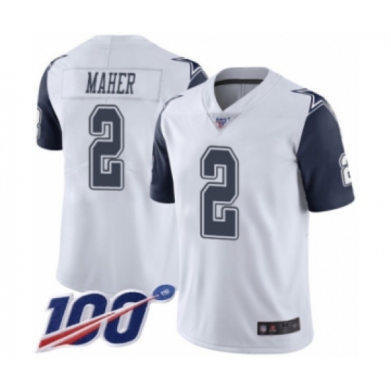 Men's Dallas Cowboys 2 Brett Maher Limited White Rush Vapor Untouchable 100th Season Football Jersey