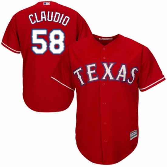 Men's Majestic Texas Rangers 58 Alex Claudio Replica Red Alternate Cool Base MLB Jersey
