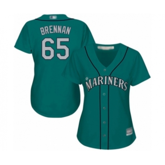 Women's Seattle Mariners 65 Brandon Brennan Authentic Teal Green Alternate Cool Base Baseball Player Jersey