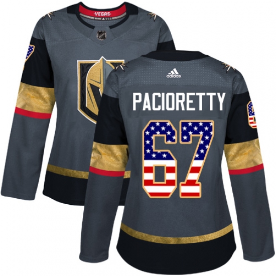 Women's Adidas Vegas Golden Knights 67 Max Pacioretty Authentic Gray USA Flag Fashion NHL Jersey