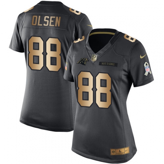 Women's Nike Carolina Panthers 88 Greg Olsen Limited Black/Gold Salute to Service NFL Jersey