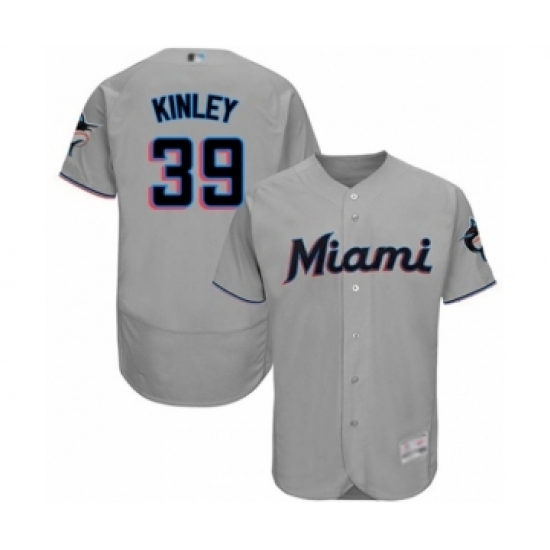 Men's Miami Marlins 39 Tyler Kinley Grey Road Flex Base Authentic Collection Baseball Player Jersey