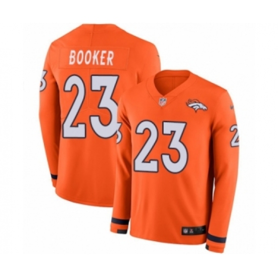 Men's Nike Denver Broncos 23 Devontae Booker Limited Orange Therma Long Sleeve NFL Jersey