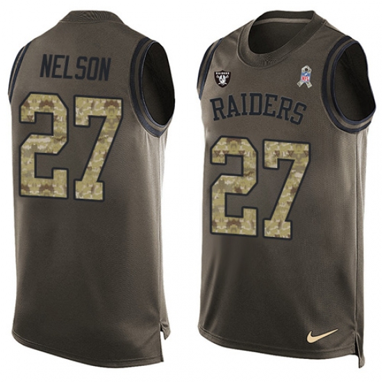 Men's Nike Oakland Raiders 27 Reggie Nelson Limited Green Salute to Service Tank Top NFL Jersey