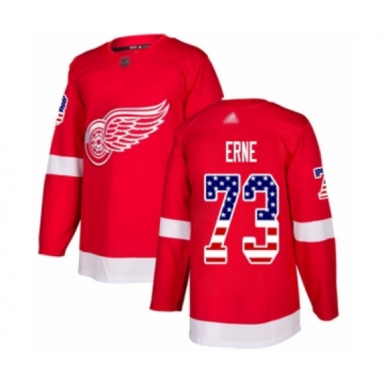 Youth Detroit Red Wings 73 Adam Erne Authentic Red USA Flag Fashion Hockey Jersey