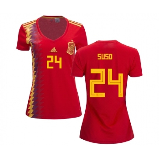 Women's Spain 24 Suso Red Home Soccer Country Jersey