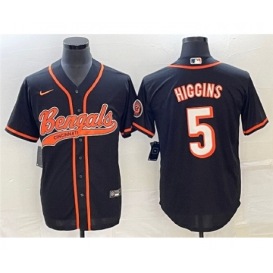 Men's Cincinnati Bengals 5 Tee Higgins Black Cool Base Stitched Baseball Jersey