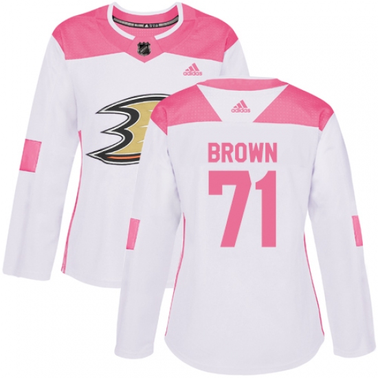 Women's Adidas Anaheim Ducks 71 J.T. Brown Authentic White Pink Fashion NHL Jersey