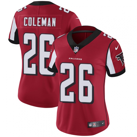 Women's Nike Atlanta Falcons 26 Tevin Coleman Red Team Color Vapor Untouchable Limited Player NFL Jersey