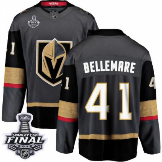 Men's Vegas Golden Knights 41 Pierre-Edouard Bellemare Authentic Black Home Fanatics Branded Breakaway 2018 Stanley Cup Final NHL Jersey