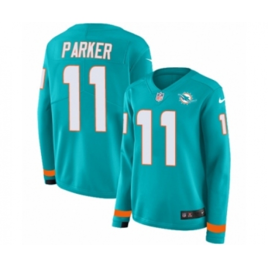 Women's Nike Miami Dolphins 11 DeVante Parker Limited Aqua Therma Long Sleeve NFL Jersey