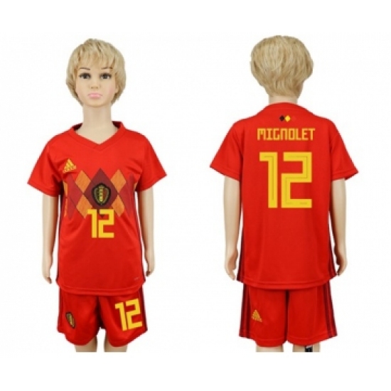 Belgium 12 Mignolet Red Home Kid Soccer Country Jersey