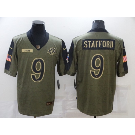 Men's Los Angeles Rams 9 Matthew Stafford Nike Olive 2021 Salute To Service Limited Player Jersey