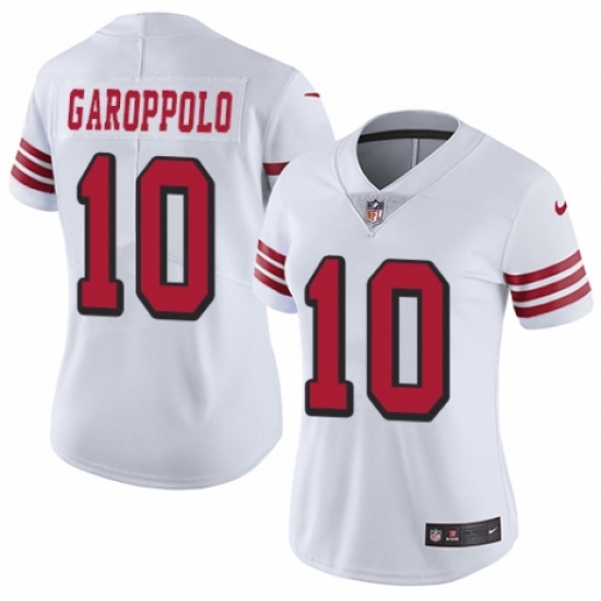 Women's Nike San Francisco 49ers 10 Jimmy Garoppolo Limited White Rush Vapor Untouchable NFL Jersey