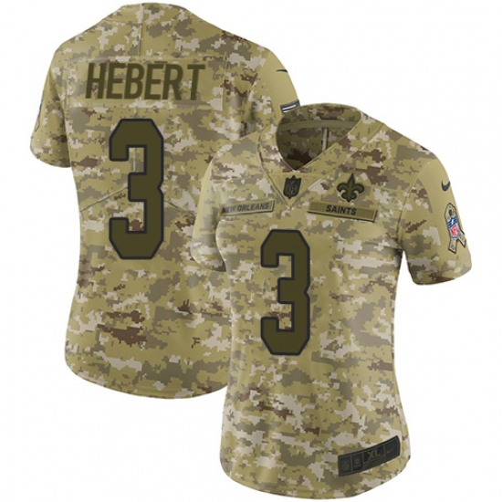 Women's Nike New Orleans Saints 3 Bobby Hebert Limited Camo 2018 Salute to Service NFL Jersey