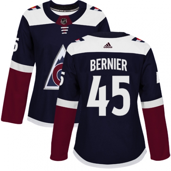 Women's Adidas Colorado Avalanche 45 Jonathan Bernier Authentic Navy Blue Alternate NHL Jersey