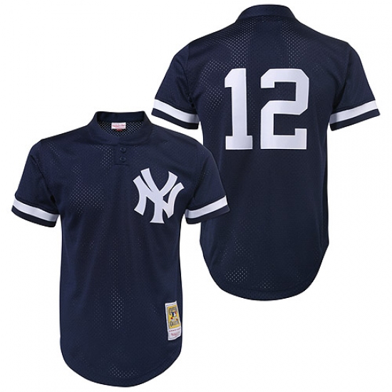 Men's Mitchell and Ness 1995 New York Yankees 12 Wade Boggs Authentic Blue Throwback MLB Jersey
