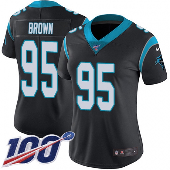Women's Carolina Panthers 95 Derrick Brown Black Team Color Stitched NFL 100th Season Vapor Untouchable Limited Jersey