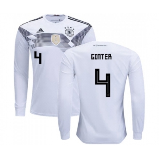 Germany 4 Ginter White Home Long Sleeves Soccer Country Jersey