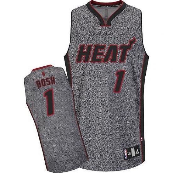 Men's Adidas Miami Heat 1 Chris Bosh Authentic Grey Static Fashion NBA Jersey