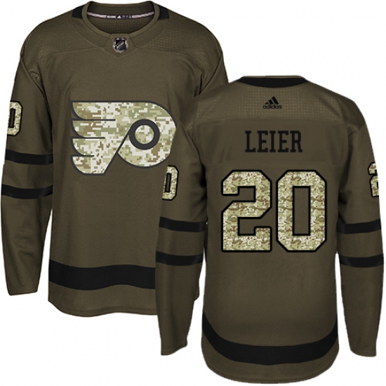 Men's Adidas Philadelphia Flyers 20 Taylor Leier Authentic Green Salute to Service NHL Jersey