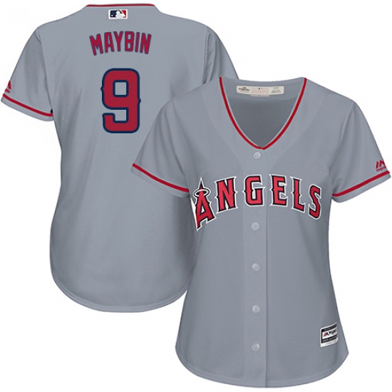 Women's Majestic Los Angeles Angels of Anaheim 9 Cameron Maybin Authentic Grey Road Cool Base MLB Jersey