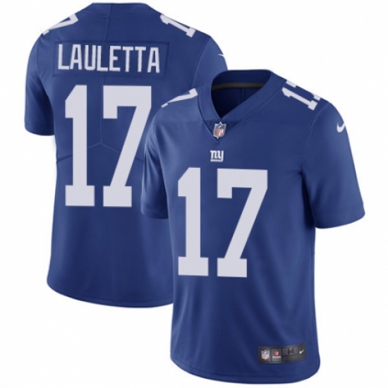 Youth Nike New York Giants 17 Kyle Lauletta Royal Blue Team Color Vapor Untouchable Limited Player NFL Jersey