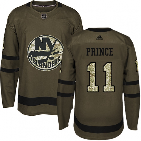 Men's Adidas New York Islanders 11 Shane Prince Authentic Green Salute to Service NHL Jersey