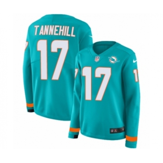 Women's Nike Miami Dolphins 17 Ryan Tannehill Limited Aqua Therma Long Sleeve NFL Jersey