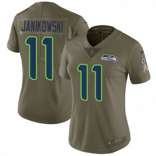 Women's Nike Seattle Seahawks 11 Sebastian Janikowski Limited Olive 2017 Salute to Service NFL Jersey