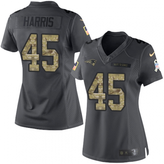 Women's Nike New England Patriots 45 David Harris Limited Black 2016 Salute to Service NFL Jersey