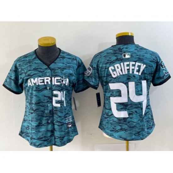 Women's Seattle Mariners 24 Ken Griffey Number Teal 2023 All Star Cool Base Stitched Jersey