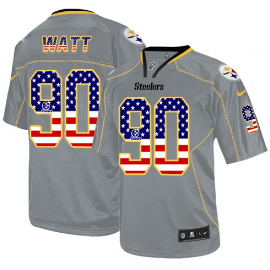 Men's Nike Pittsburgh Steelers 90 T. J. Watt Elite Grey USA Flag Fashion NFL Jersey