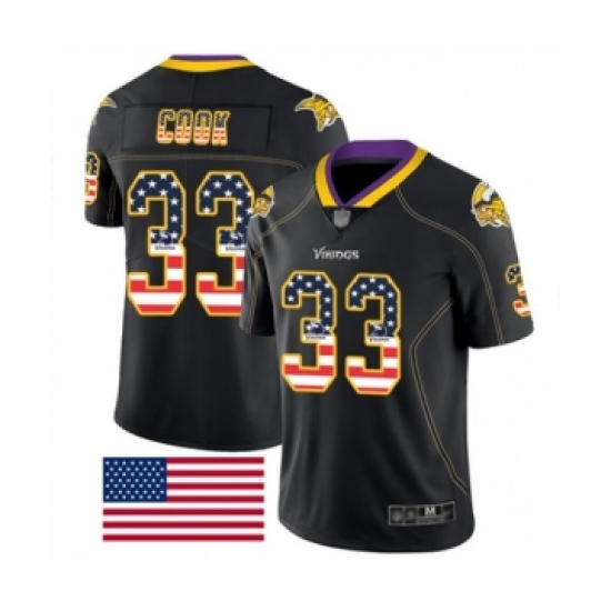 Men's Minnesota Vikings 33 Dalvin Cook Limited Black Rush USA Flag Football Jersey