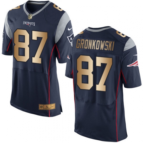 Men's Nike New England Patriots 87 Rob Gronkowski Elite Navy/Gold Team Color NFL Jersey