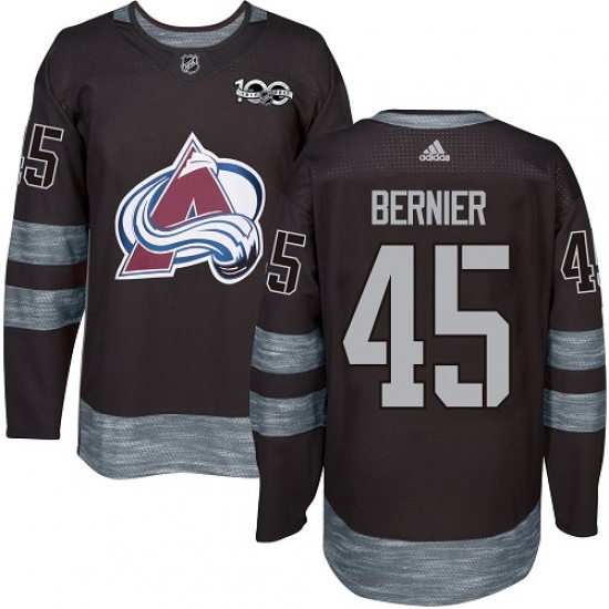 Men's Adidas Colorado Avalanche 45 Jonathan Bernier Authentic Black 1917-2017 100th Anniversary NHL Jersey