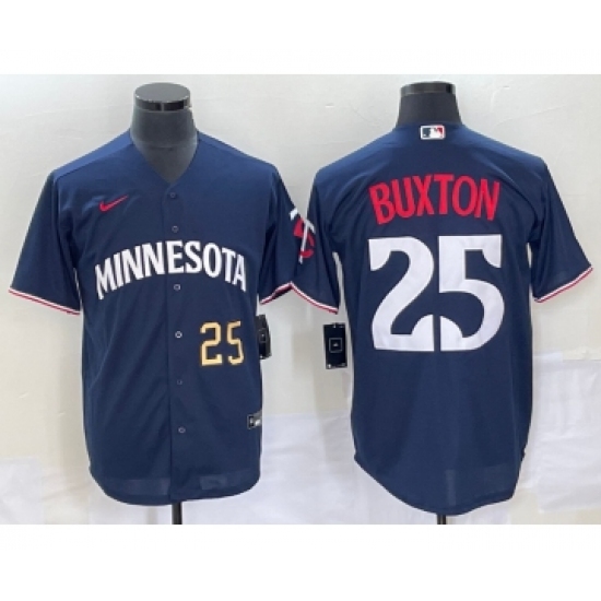 Men's Minnesota Twins 25 Byron Buxton Number 2023 Navy Blue Cool Base Stitched Jersey