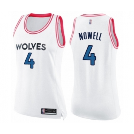 Women's Minnesota Timberwolves 4 Jaylen Nowell Swingman White Pink Fashion Basketball Jersey